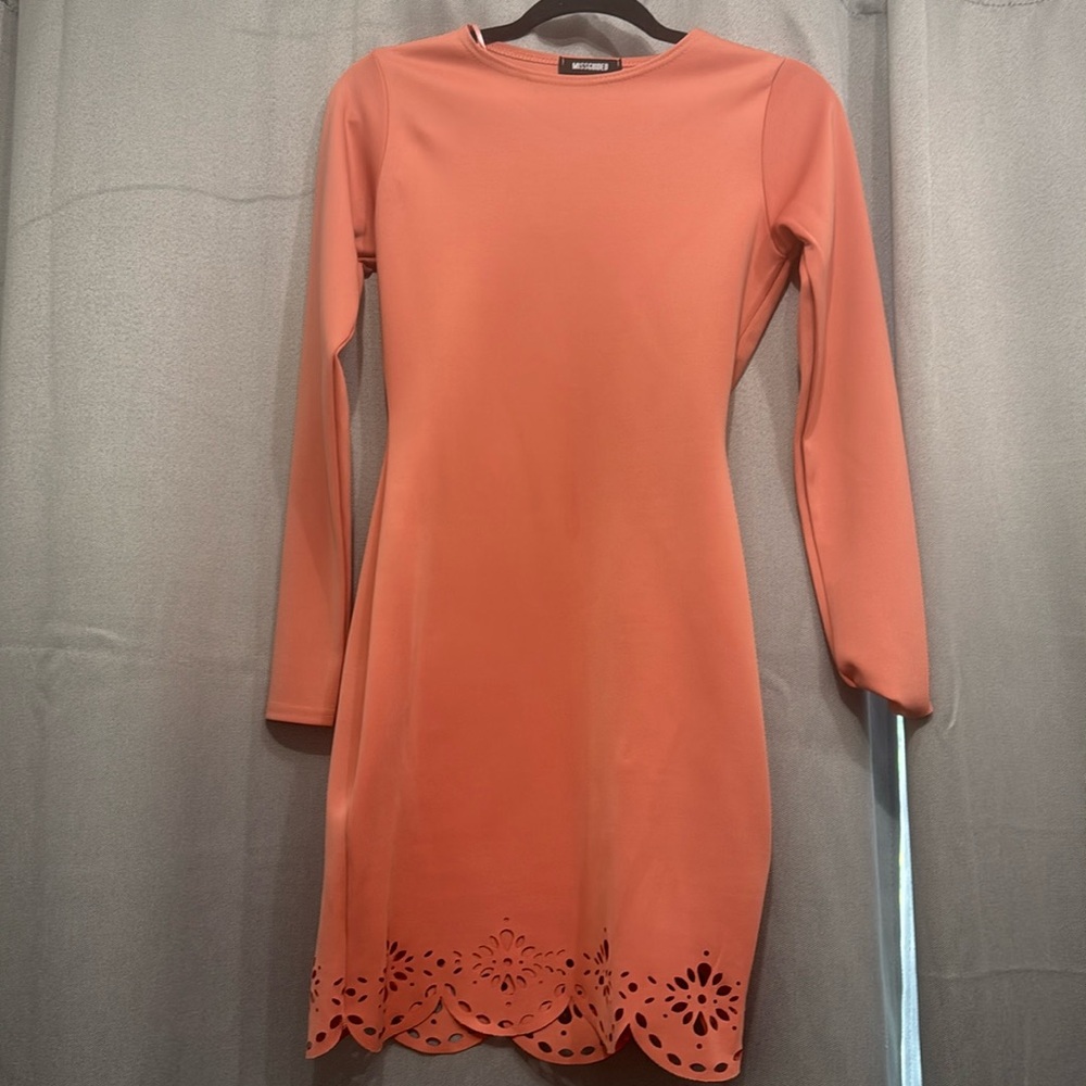 Missguided Pink Coral Long Sleeve Mini Dress Lasercut Detail